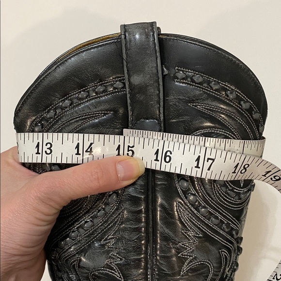 Tom Houston Black Grey Leather Cowboy Boots Size 8 Western Pointed Toe - Picture 14 of 16